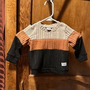 Color-Block Cream and Orange Sweater with Cable Knit